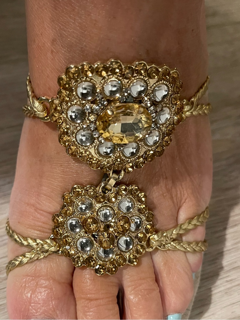 Gold Jeweled Braided Sandal Accent